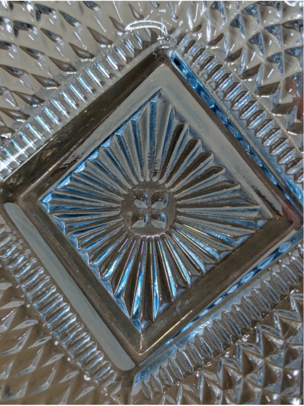 Vintage Indiana Glass Diamond Point Blue Tinted Ashtray/ Trinket Dish